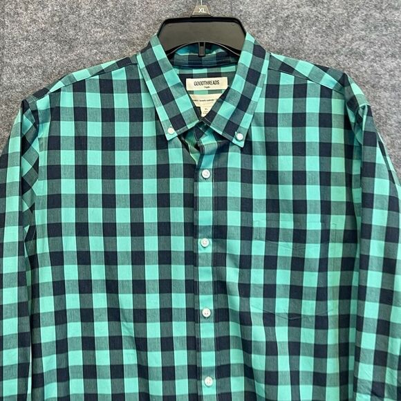 GOODTHREADS Button-down Shirt Mens XL Black Green Buffalo Plaid Poplin Standard - Picture 2 of 15
